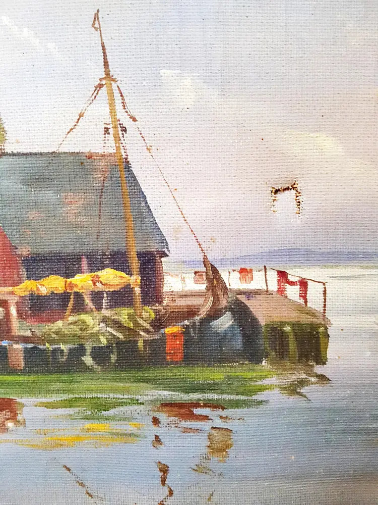 Пейзаж пристан с лодки- масло от Th. Ftiig (1211) - Картина