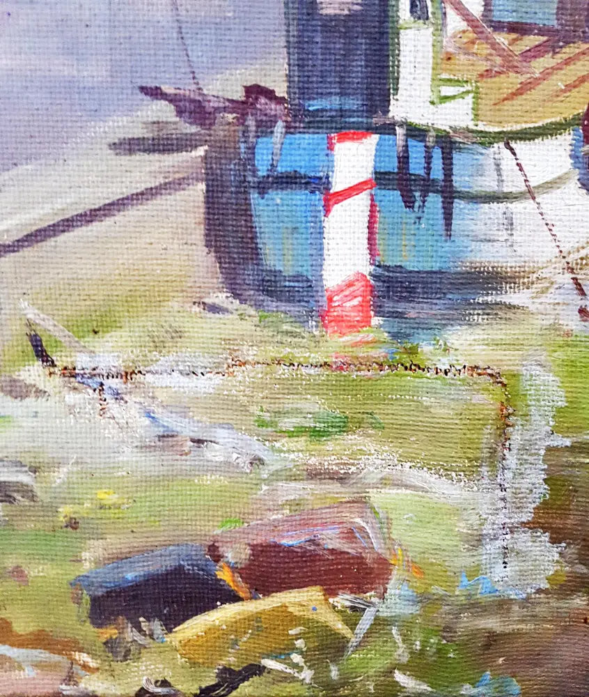 Пейзаж пристан с лодки- масло от Th. Ftiig (1211) - Картина