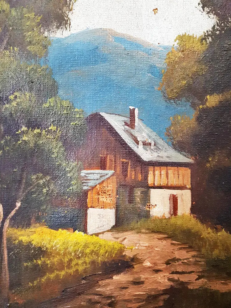 Пейзаж с къща и езеро- масло от неизвестен автор (1219) - Картина