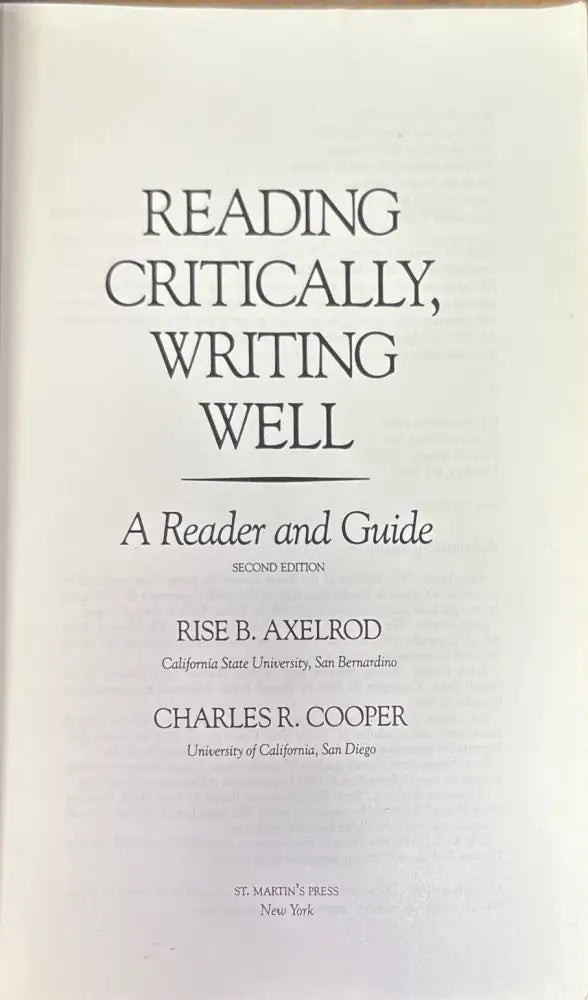 Reading critically writing well: A reader and guide - Книги