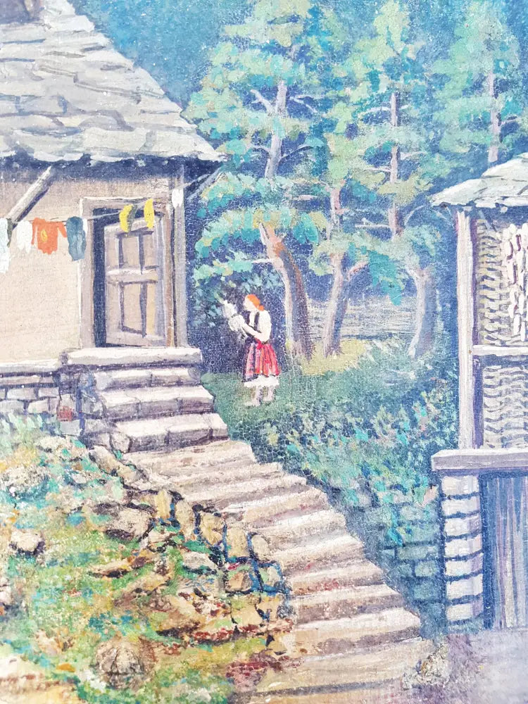 Селски пейзаж с къщи масло от неизвестен автор (1111) - Картина