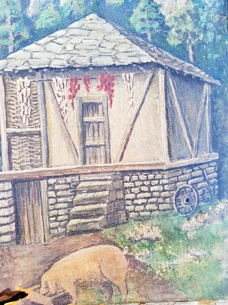 Селски пейзаж с къщи масло от неизвестен автор (1111) - Картина