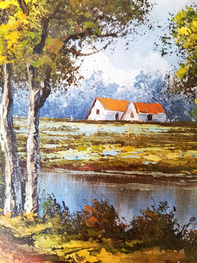 Селски пейзаж с река- масло (1229) - Картина