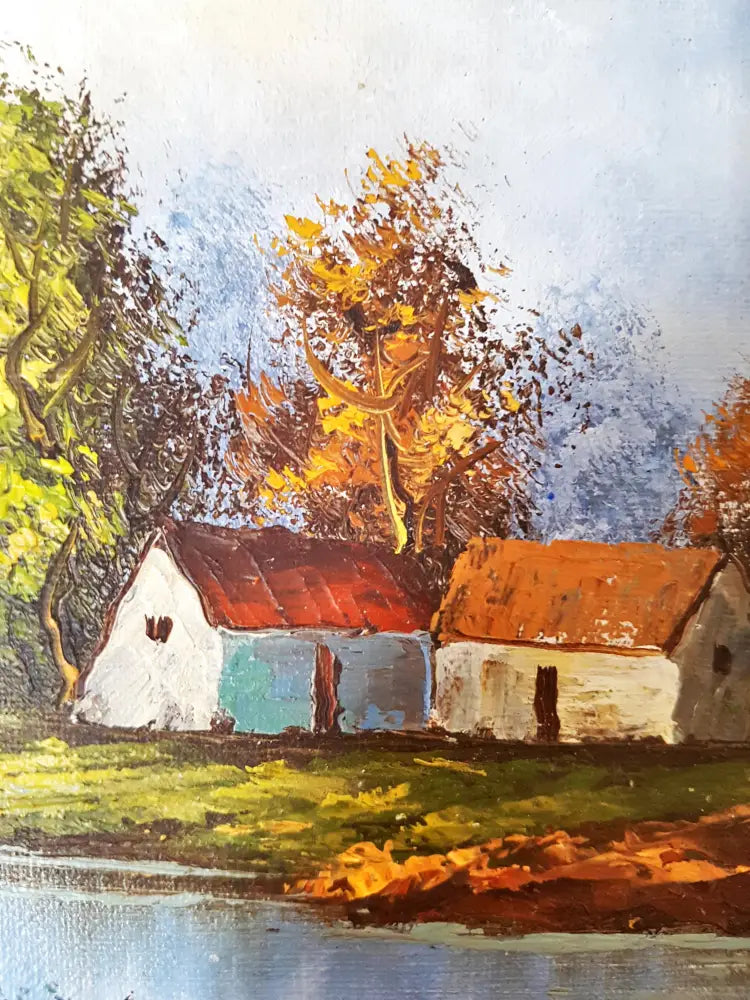 Селски пейзаж с река- масло (1229) - Картина