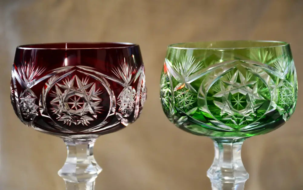 Сет от vintage чаши за вино - Двуслоен кристал. - antique