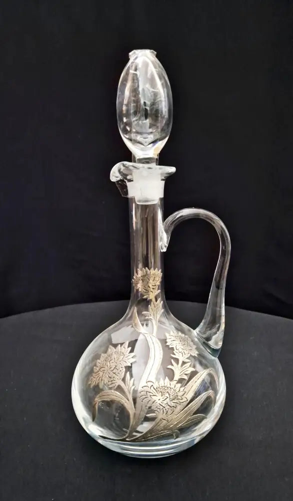 Стъклена гарафа с метален обков - antique