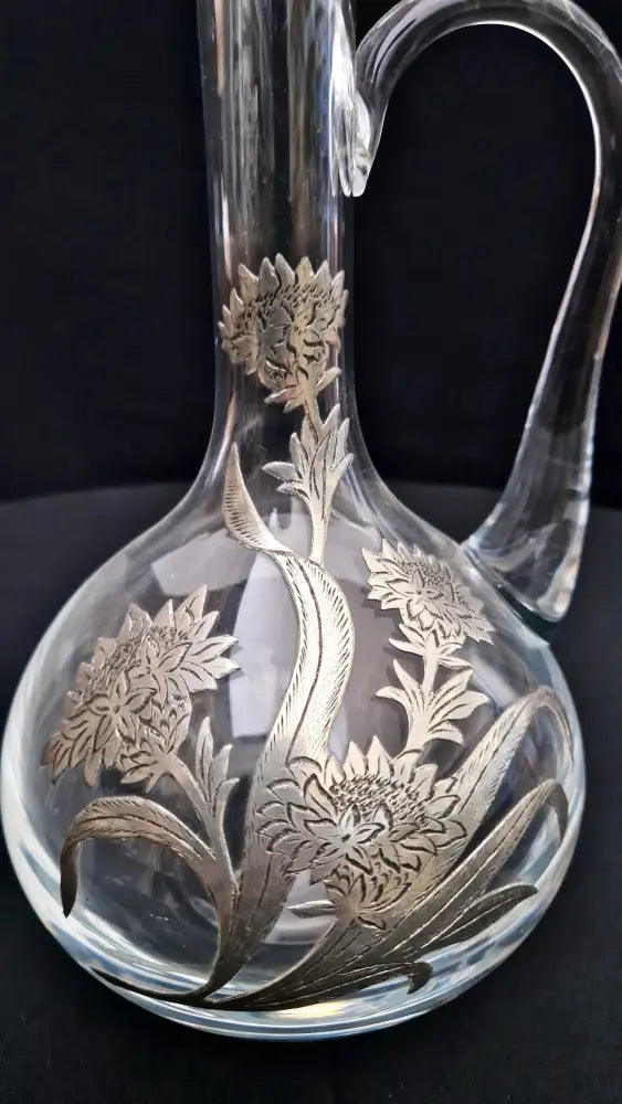 Стъклена гарафа с метален обков - antique