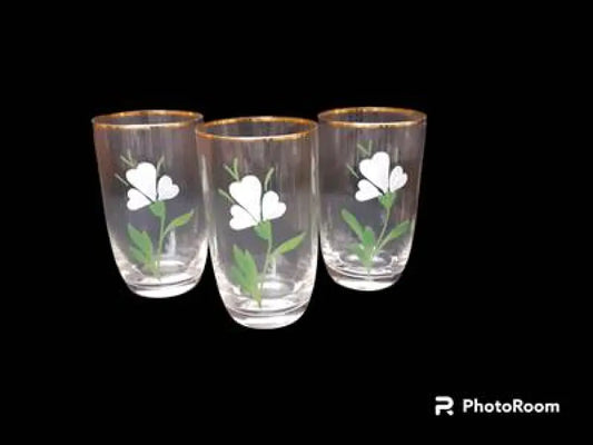 Стъклени водни чаши - ръчно рисувани - antique