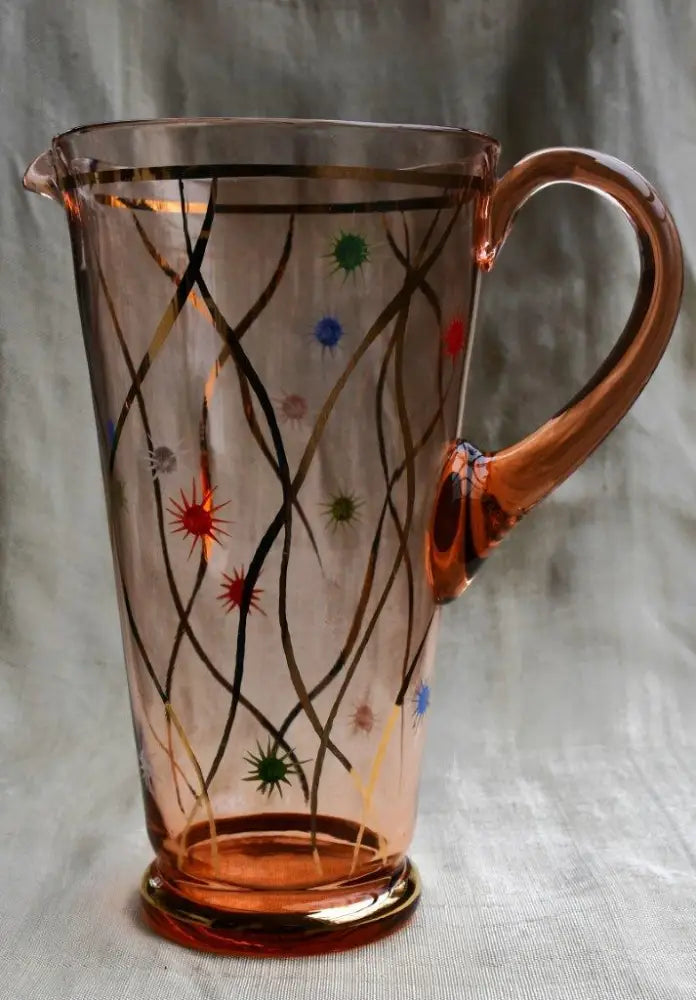 Винтидж сет за домашна лимонада. Розалиново стъкло. - antique