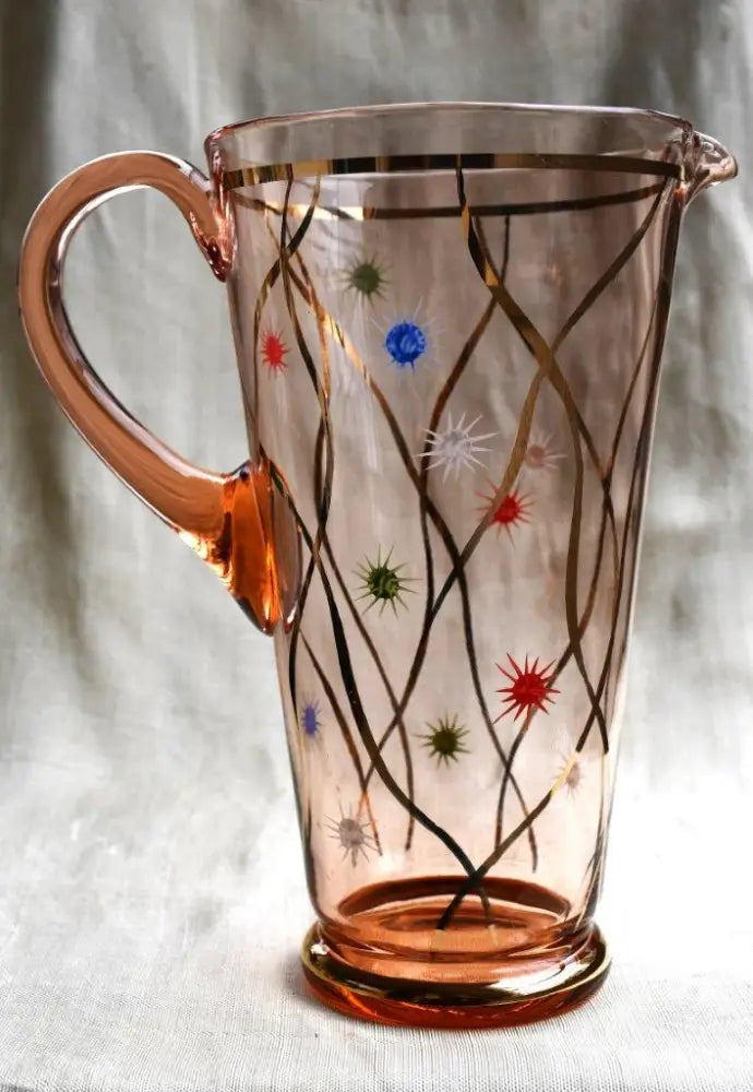 Винтидж сет за домашна лимонада. Розалиново стъкло. - antique