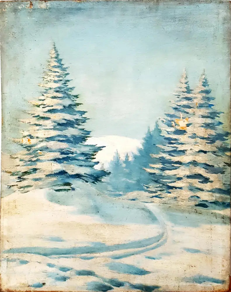 Зимен планински пейзаж, масло от неизвестен автор (1178) - Картина